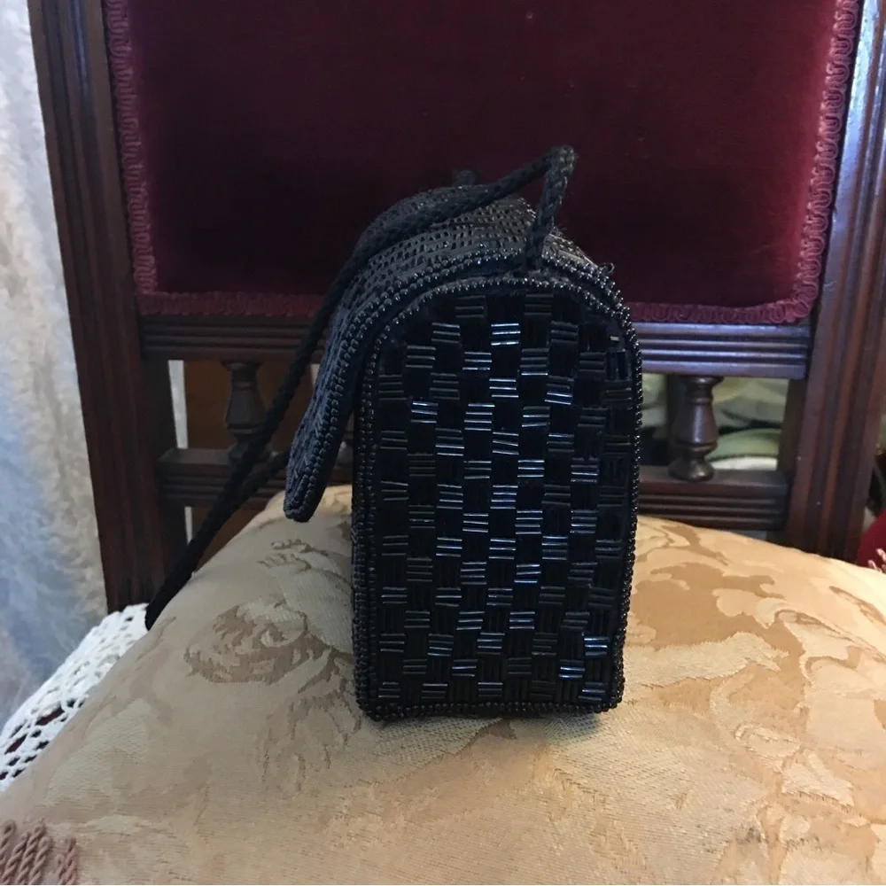 Black beaded Mini Bag cross body or shoulder Vintage OS